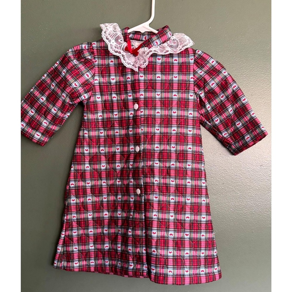 Vintage 90's Cassie Red‎ Plaid Girls 2T Robe Lacy Collar